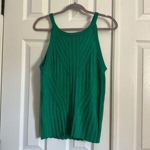 Green Ribbed Knit Halter Tank Top